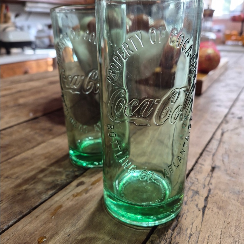 Coca-Cola Embossed Green Glasses